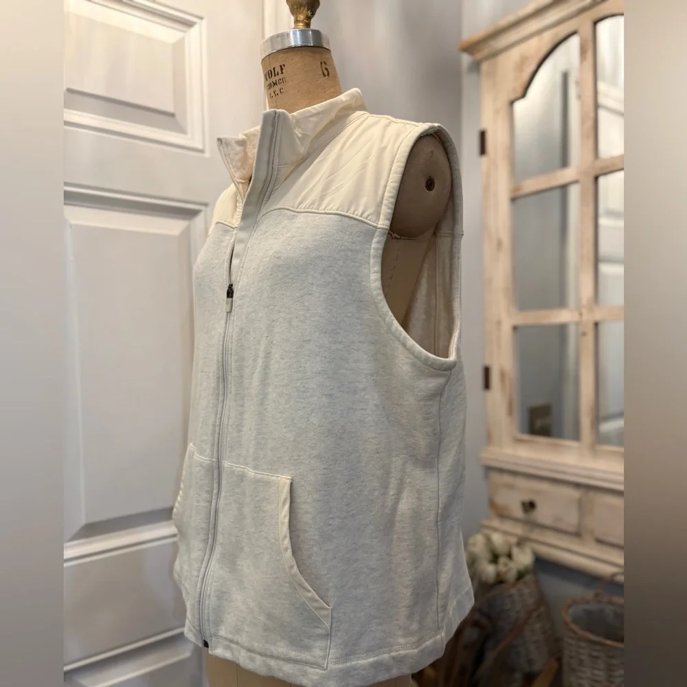 T by Talbots Cream Zip up Cotton Blend‎ Vest 2X Warm Layering Piece Barn Chic